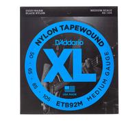 D'Addario Bass Guitar Strings, Tapewound Black Nylon, ETB92M, Medium Scale, Medium Gauge 50-105, 4-String Set, Pack de 1