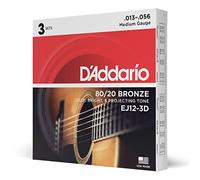 D'Addario Guitar Strings - Acoustic Guitar Strings - 80/20 Bronze - For 6 String Guitar - Deep, Bright, Projecting Tone - EJ12-3D - Medium, 13-56 - 3-Pack