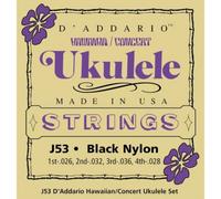 D'Addario Concert Ukulele Strings, Nylon Negro, EJ53C, Juego de 4 Cuerdas, Paquete de 1