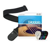 D'Addario Kit de Cuerdas Phosphor Bronze 12-53 Calibre Fino, 10 Púas Surtidas de Celuloide de Grosor Medio y Correa de Polipropileno Negra para Guitarra Acústica