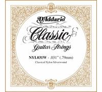 D'Addario NYL031W, cuerda individual de cobre recubierta en plata para guitarra clásica, .031