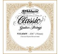 D'Addario NYL036W, cuerda individual de cobre recubierta en plata para guitarra clásica, .036