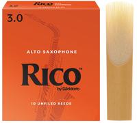 D'Addario Woodwinds - Rico Alto Sax Reeds - Cañas para Saxofón Alto - Cañas para Saxofón Alto hechas a mano para principiantes, estudiantes, educadores - Fuerza 3.0, 10-Pack