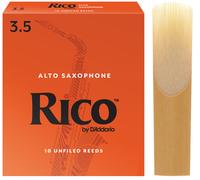 D'Addario Woodwinds - Rico Alto Sax Reeds - Cañas para Saxofón Alto - Cañas para Saxofón Alto hechas a mano para principiantes, estudiantes, educadores - Fuerza 3.5, 10-Pack