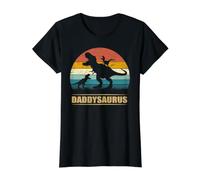 Daddy Dinosaur Daddysaurus 2 Two Kids Funny Father's Day Daddy Camiseta gráfica económica, Mujer, Negro, XS