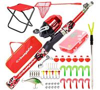 Daddy Go Fish Niños Caña de Pescar telescópica Spincast Combo Silla Plegable Soporte de Varilla Caja de Aparejos Red de Cebo Bolsa de Transporte Niños Niñas - Rojo, 5ft