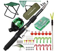 Daddy Go Fish Niños Caña de Pescar telescópica Spincast Combo Silla Plegable Soporte de Varilla Caja de Aparejos Red de Cebo Bolsa de Transporte Niños Niñas - Verde, 5ft