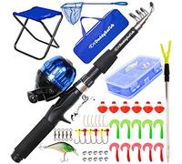 Daddy Go Fish Niños Caña de Pescar telescópica Spincast Combo Silla Plegable Soporte de Varilla Caja de Aparejos Red de Cebo Bolsa de Transporte Niños Niñas - Azul, 5ft