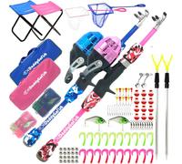 Daddy Go Fish Niños Caña de Pescar telescópica Spincast Combo Silla Plegable Soporte de Varilla Caja de Aparejos Red de Cebo Bolsa de Transporte Niños Niñas
