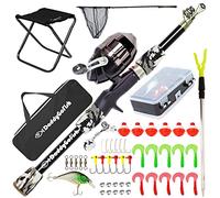 Daddy Go Fish Niños Caña de Pescar telescópica Spincast Combo Silla Plegable Soporte de Varilla Caja de Aparejos Red de Cebo Bolsa de Transporte Niños Niñas - Negro, 5ft