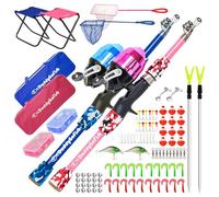 Daddy Go Fish Niños Caña de Pescar telescópica Spincast Combo Silla Plegable Soporte de Varilla Caja de Aparejos Red de Cebo Bolsa de Transporte Niños Niñas