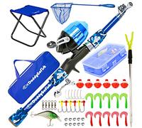 Daddy Go Fish Niños Caña de Pescar telescópica Spincast Combo Silla Plegable Soporte de Varilla Caja de Aparejos Red de Cebo Bolsa de Transporte Niños Niñas - Azul, 4ft