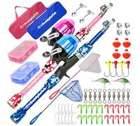 Daddygofish Conjunto De Caña De Pescar para Niños, Caña, Carrete Y Caja De Aparejos - Kit De Equipo Pequeño para El Primer Año De Vida De Niños Y Niñas (Essential Set, Azul + Rosa, 4ft)