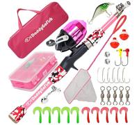 Daddygofish Conjunto De Caña De Pescar para Niños, Caña, Carrete Y Caja De Aparejos - Kit De Equipo Pequeño para El Primer Año De Vida De Niños Y Niñas (Essential Set, Rosa, 4ft)
