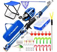 DaddyGoFish Niños Caña de Pescar telescópica Spincast Combo Silla Plegable Soporte de Varilla Caja de Aparejos Red de Cebo Bolsa de Transporte Niños Niñas - Azul, 5ft