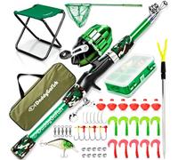 DaddyGoFish Niños Caña de Pescar telescópica Spincast Combo Silla Plegable Soporte de Varilla Caja de Aparejos Red de Cebo Bolsa de Transporte Niños Niñas - Verde, 5ft
