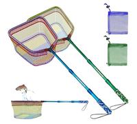 DaddyGoFish Red de Pesca para niños, Bolsa de Cebo telescópica Ultraligera para atrapar Pescado, Rana, pececillos, Mariposa, Playa, Estanque, Regalos para niños niñas (Stil2 Paquete 2 (Azul + Verde))