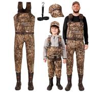 DaddyGoFish Vadeadores De Pecho De Neopreno Para Niños Y Adultos, Bootfoot, Pesca Y Caza Con Gorras De Camuflaje Y Colgador De Vadeador