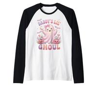 Daddy'S Lil' Ghoul Funny Pastel Pink Ghost Halloween Graphic Camiseta Manga Raglan