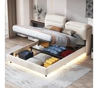 DADEA - Cama de maletero de 160 x 200 cm, con somier, cama doble acolchada con iluminación LED, licapitonado, marco delictivo LED con cabezal delito acolchado, cama 2 personas LED con almacenamiento