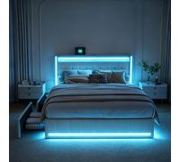DADEA Cama Matrimonio 140x200 con 4 Cajones, Cama Tapizada 140x200 con Almacenaje, Camas Matrimoniales con LED y USBCama Doble Acolchada con CabeceroCama Doble Matrimonio ModernaCama Capitonada