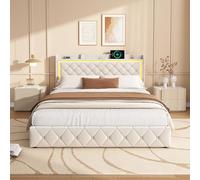 DADEA Cama Matrimonio 160x200 con 4 Cajones, Camas Matrimoniales con LED y USB, Cama Tapizada 160x200 con AlmacenajeCama Acolchada con CajonesCama Capitonada Camas Adultos con Cabecero, Sin colchón