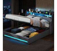 DADEA Cama Tapizada 140x200 con Almacenaje, Camas Matrimoniales con LED y USB, Cama Canape 140x200 con CabeceroCama de Matrimonio TapizadoCama DobleMatrimonio Camas Juveniles, Sin colchón