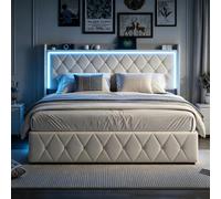 DADEA Cama Tapizada 160x200 con Almacenaje, Cama Doble Matrimonio Moderna con LED y USB, Camas Matrimoniales Tapizadas con CanapéCama Canape 160x200 con Cabecero Camas Adultos con Somier, Sin colchón