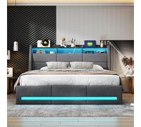 DADEA Cama Tapizada 160x200 con Almacenaje, Camas Matrimoniales con LED y USB, Cama Canape 160x200 con CabeceroCama de Matrimonio TapizadoCama DobleMatrimonio Camas Juveniles, Sin colchón