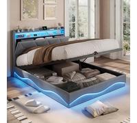 DADEA Cama Tapizada 160x200 con LED USB, Cama Rellenada 160x200 con Almacenamiento, Camas Adulto con Cajón con Cabecero, Doble Relleno con Iluminación, Marco Delicado, Cama Doble con Cajón con Sommier