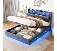 DADEA Cama tapizada para cama doble de 160 x 200, cama hidráulica de 160 x 200 cm, con cajón, cama acolchada, cama de almacenamiento con luz LED, cabecero con somier, cama juvenil, sin colchón