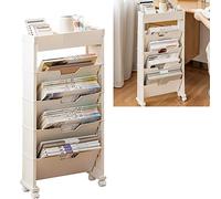 DADEA Carrito de Libros Móvil de 4 Niveles, Estante de Almacenamiento de Libros con Ruedas, Carrito Organizador de Carpetas de Archivos Móvil con Ruedas, Estantería Móvil Portátil Ideal(Beige)