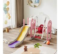 DADEA Tobogán 6 en 1 para niños con canasta, tobogán y columpio para niños de exterior rosa, 150 × 150 × 115 cm, columpio para niños de casa, columpio para niños, rosa