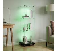 DADEA Vitrina de cristal con 3 estantes y 1 puerta, vitrina de cristal con cerradura y 4 ruedas, vitrina de cristal con leDVetrinetta expositora en columna, vitrina de salón transparente, 35 x 39,8 x