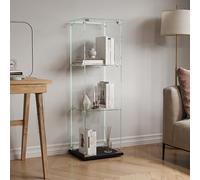 DADEA Vitrina de cristal con 3 estantes y 1 puerta, vitrina de cristal con cerradura y 4 ruedas, vitrina de cristal con leDVetrinetta expositora en columna, vitrina de salón transparente, 35 x 39,8 x