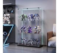 DADEA Vitrina de cristal con 3 estantes y 2 puertas, vitrina de cristal con cerradura y 6 ruedas, 35 x 78,5 x 123,3 cm, vitrina de cristal con ledvetrinetta expositora de columna, vitrina de salón