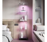 DADEA Vitrina de cristal con 4 estantes y 1 puerta, vitrina de cristal con cerradura y 4 ruedas, vitrina de cristal con leDVetrinetta expositora en columna, vitrina de salón transparente, 35 x 39,8 x