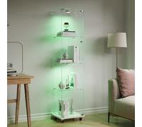 DADEA Vitrina de cristal con 4 estantes y 1 puerta, vitrina de cristal con cerradura y 4 ruedas, vitrina de cristal con leDVetrinetta expositora en columna, vitrina de salón transparente, 35 x 39,8 x