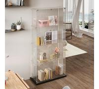DADEA Vitrina de cristal con 4 estantes y 2 puertas, vitrina de cristal con cerradura y 6 ruedas, 35 x 78,5 x 163 cm, vitrina de cristal con ledvetrinetta expositora de columna, vitrina de salón
