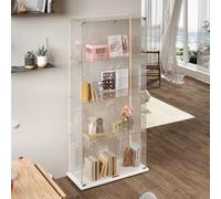 DADEA Vitrina de cristal con 4 estantes y 2 puertas, vitrina de cristal con cerradura y 6 ruedas, 35 x 78,5 x 163 cm, vitrina de cristal con ledvetrinetta expositora de columna, vitrina de salón
