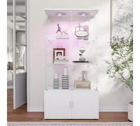DADEA Vitrina de cristal con LED RGB,vitrina de cristal de pie con cerradura de 4 capas, 2 puertas, vitrina de cristal, vitrina para salón, bar, oficina, 78,5 x 35 x 164 cm