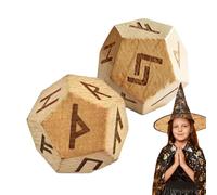 Dadi con Rune Fuþark antiche incise - 2 pietre in Legno | Mini Set con incisioni di simboli per meditazione e intrattenimento, autentici strumenti di divinazione per appassionati di mitologia norrena