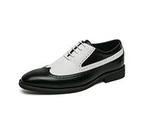 DADIJIER Dress Shoes For Men Lace Up Two Tone Brown and White Wing Tip PU Leather Anti-Slip Non Slip Resistant Business Zapatos de Vestir (Color : Blanco Negro, Tamaño : 44 EU)