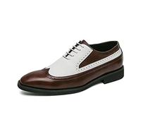 DADIJIER Dress Shoes For Men Lace Up Two Tone Brown and White Wing Tip PU Leather Anti-Slip Non Slip Resistant Business Zapatos de Vestir (Color : marrón, Tamaño : 45 EU)