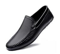 DADIJIER Men's Shoes Mens Loafers Shoe Comfortable Flat Heel Slip Resistant Anti-Slip Flexible Cowhide Stitching Details Round Toe Casual Slip-ons (Color : Negro, Tamaño : 46 EU)