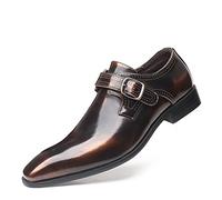 DADIJIER Retro Oxford para Hombres PU Slip de Cuero en Estilo Hebilla Monk Correa Puntiaguda Punta de Punta Zapatos Bloque Tacón Sólido Color (Color : Bronze, Tamaño : 43 EU)