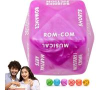 Dados de decisi n de pel culas: divertidos dados para una noche de cine con 24 g neros | Morado con texto blanco f cil de leer