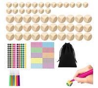 Dados de madera en blanco 50 unidades cubos de madera pequeños y medianos con pegatinas de colores, rotuladores y bolsa para pintar y personalizar juegos educativos y manualidades familiares