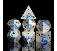 Dados de metal DND, juego de dados metálicos HNCCESG Dragon, 7 piezas para juegos de Dungeons and Dragon, juego de dados poliédricos RPG con caja de regalo (azul plateado mate)