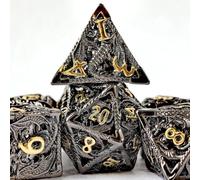 Dados de metal huecos D&D con función de dragón 3D, juego de dados de mazmorras y dragones en níquel negro + efecto de letras doradas, dados para juegos RPG, MTG, Pathfinder